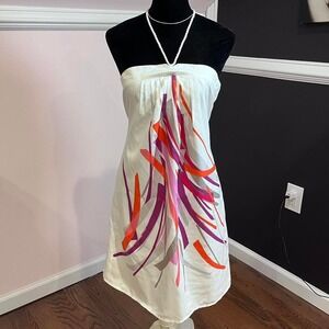 y2k white and red paint stroke artsy abstract halter dress small